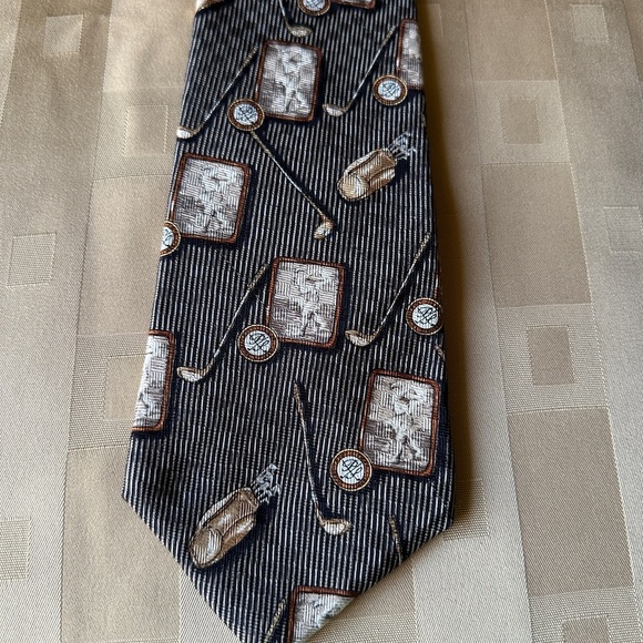 Men's Black and Brown Golf Pattern Tie 59” long 100% Silk Made‎ in USA - Picture 1 of 7